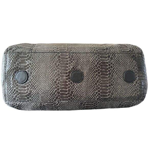 Nine West Black Snakeskin Leather Satchel Handbag Purse Double Handles, Pockets - Picture 4 of 7